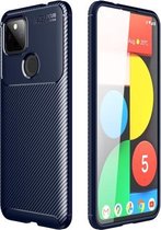 Voor Google Pixel 5a koolstofvezel textuur schokbestendig TPU-hoesje (blauw)