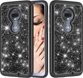 Glitter poeder contrast huid schokbestendig siliconen + pc beschermhoes voor Motorola Moto G7 / G7 Plus (zwart)