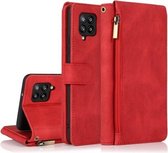 Voor Samsung Galaxy A42 5G Huidgevoel Crazy Horse Textuur Rits Portemonnee Tas Horizontale Flip Leren Case met Houder & Kaartsleuven & Portemonnee & Lanyard (Rood)