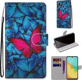 Voor ZTE Blade V10 Vita Gekleurde Tekening Cross Textuur Horizontale Flip PU Lederen Case met Houder & Kaartsleuven & Portemonnee & Lanyard (Blauw Rood Vlinder)