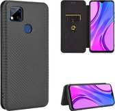 Voor Geschikt voor Xiaomi Redmi 9C Carbon Fiber Texture Magnetische Horizontale Flip TPU + PC + PU Leather Case met Card Slot (Black)