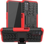 Voor OPPO A52 / A72 / A92 Bandentextuur Schokbestendig TPU + pc-beschermhoes met houder (rood)