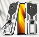 Voor Xiaomi Poco X3 NFC Armor 2 in 1 PC + TPU magnetische schokbestendige behuizing met opvouwbare houder (zilver)