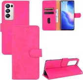 Voor OPPO Reno5 Pro + effen kleur huidgevoel magnetische gesp horizontale flip kalf textuur PU lederen tas met houder & kaartsleuven & portemonnee (rose rood)