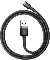 Baseus CALKLF-A09 0,5m Nylon USB-Kabel voor Apple 8-Pin, iPhone XR/XS MAX/X/XS/8/8Plus/7/7Plus/6/6s/6Plus/6sPlus/iPad (Zwart/Grijs)