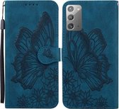 Voor Samsung Galaxy Note20 Retro Skin Feel Butterflies Embossing Horizontale Flip Leather Case met houder & kaartsleuven & portemonnee (blauw)