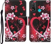 Voor Huawei P smart 2020 Gekleurde Tekening Patroon Horizontale Flip Leren Case met Houder & Kaartsleuven & Portemonnee & Lanyard (Rood Hart)