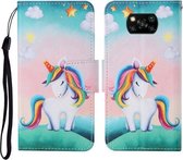 Voor Xiaomi Poco X3 NFC Gekleurde Tekening Patroon Horizontale Flip Leren Case met Houder & Kaartsleuven & Portemonnee & Lanyard (Regenboog Eenhoorn)