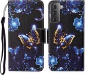Voor Samsung Galaxy S21 + 5G Gekleurde Tekening Patroon Horizontale Flip Leren Case met Houder & Kaartsleuven & Portemonnee & Lanyard (Maan Vlinder)