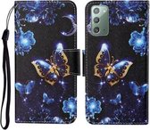 Voor Samsung Galaxy Note20 Gekleurde Tekening Patroon Horizontale Flip Leren Case met Houder & Kaartsleuven & Portemonnee & Lanyard (Maan Vlinder)