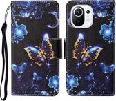 Voor Xiaomi Mi 11 Gekleurd tekeningpatroon Horizontale flip lederen tas met houder & kaartsleuven & portemonnee & lanyard (maanvlinder)