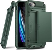 Voor iPhone 7 & 8 PC + TPU schokbestendige beschermhoes voor zwaar gebruik met glijbaan Multi-kaartsleuf (legergroen)