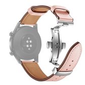 22 mm universele vlinder gesp lederen vervangende band horlogeband, stijl: zilveren gesp (roze)
