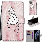 Gekleurde tekening Cross Texture Horizontale Flip PU lederen tas met houder & kaartsleuven & portemonnee & lanyard voor iPhone 11 Pro (roze handen hart)