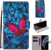 Gekleurde tekening Cross Texture Horizontale Flip PU lederen tas met houder & kaartsleuven & portemonnee & lanyard voor iPhone 11 Pro (blauw rood vlinder)
