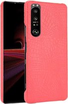 Voor Sony Xperia 1 III schokbestendige krokodiltextuur pc + PU-hoes (rood)