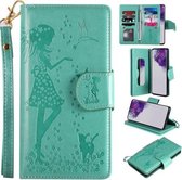 Voor Samsung Galaxy S20 Ultra vrouw en kat reliëf horizontale flip lederen tas, met kaartsleuven & houder & portemonnee & fotolijst & spiegel & lanyard (groen)