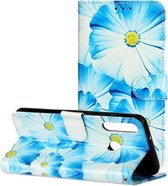 Voor Huawei P40 Lite E / Y7p Gekleurde Tekening Marmer Patroon Horizontale Flip PU Lederen Case met Houder & Kaartsleuven & Portemonnee (Blauwe Bloem)