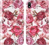 Voor Huawei Y5 (2019) 3D-schilderij Gekleurde tekening Patroon Horizontaal Flip TPU + PU lederen tas met houder & kaartsleuven & portemonnee & lanyard (kleine rode bloem)