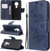Voor Nokia 6.2 / 7.2 Embossing Two Butterflies Pattern Horizontale Flip PU Leather Case met houder & kaartsleuf & portemonnee & Lanyard (donkerblauw)