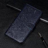 Kanten bloem reliëfpatroon horizontaal lederen flip-hoesje voor Huawei Nova 5 / Nova 5 Pro, met houder & kaartsleuven & portemonnee & fotolijst & lanyard (donkerblauw)