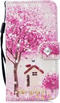 3D Diamond Encrusted Painting Pattern Gekleurde tekening Horizontale Flip PU lederen tas met houder & kaartsleuven & portemonnee voor Nokia X5 / 5.1 Plus (Tree House)