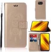 Voor Xiaomi Poco X3 NFC Windgong Uil Embossing Patroon Horizontale Flip Leren Case met Houder & Kaartsleuven & Portemonnee (Goud)