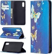 Voor Samsung Galaxy A02 Gekleurde tekening patroon onzichtbare magnetische horizontale flip PU lederen tas met houder & kaartsleuven & portemonnee (gouden vlinders)