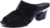 Lakleer dikke bodem vismond casual pantoffels, maat: 35 (zwart)