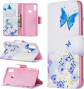Voor Galaxy A10s Gekleurde tekening Horizontale flip lederen tas met houder & kaartsleuven & portemonnee (vlinderbloemen)
