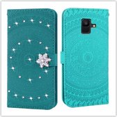 Voor Galaxy A6 2018 Pressed Printing Sticking Drill Pattern Horizontale Flip PU lederen tas met houder & kaartsleuven & portemonnee & & lanyard (grasgroen)