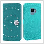 Voor Galaxy S9 Pressed Printing Sticking Drill Pattern Horizontale Flip PU lederen tas met houder & kaartsleuven & portemonnee & & lanyard (grasgroen)