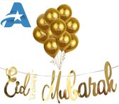 Eid Mubarak Decoratie Set van gouden Banner en 10 Latex Ballonnen met lint