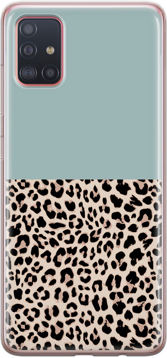 Leuke Telefoonhoesjes - Hoesje geschikt voor Samsung Galaxy A51 - Luipaard mint - Soft case - TPU - Luipaardprint - Blauw