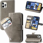 Rotary Card Matte PU lederen hoes met kaartsleuven en fotolijst en houder voor iPhone 12 mini (grijs)