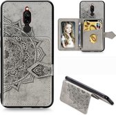 Voor Xiaomi Redmi 8 Mandala Reliëf Magnetische Doek PU + TPU + PC Case met Houder & Kaartsleuven & Portemonnee & Fotolijst & Riem (Grijs)