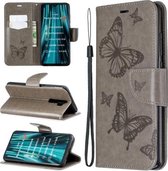 Voor Xiaomi Redmi Note 8 Pro Twee vlinders reliëfpatroon horizontale flip lederen tas met houder & kaartsleuf & portemonnee & lanyard (grijs)
