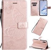 Voor Xiaomi Mi 9 Pro Pressed Printing Butterfly Pattern Horizontale Flip PU lederen tas met houder & kaartsleuven & portemonnee & lanyard (Rose Gold)