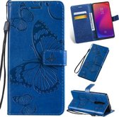 Geperst afdrukken Vlinderpatroon Horizontale flip PU lederen tas met houder & kaartsleuven & portemonnee & draagkoord voor Xiaomi Mi 9T & Mi 9T Pro & Redmi K20 & K20 Pro (blauw)
