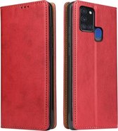 Voor Samsung Galaxy A21s Fierre Shann PU lederen textuur horizontale flip lederen tas met houder & kaartsleuven & portemonnee (rood)