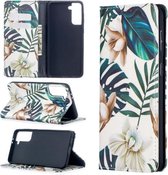 Voor Samsung Galaxy S21 + 5G Gekleurde Tekening Patroon Onzichtbare Magnetische Horizontale Flip PU Lederen Case met Houder & Kaartsleuven & Portemonnee (Rode Bladeren)