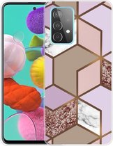 Voor Samsung Galaxy A32 5G Marble Shockproof TPU beschermhoes (Rhombus Orange Purple)