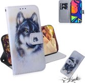 Voor Samsung Galaxy F41 Gekleurde tekening Horizontale flip lederen tas, met houder & kaartsleuven en portemonnee (witte wolf)
