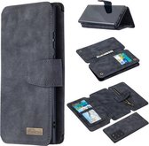 Voor Samsung Galaxy Note20 Ultra Afneembare Frosted Magnetische Horizontale Flip PU Lederen Case met Kaartsleuven & Houder & Rits Portemonnee & Fotolijst (Zwart Blauw)