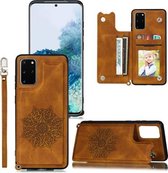 Voor Samsung Galaxy Note20 Mandala reliëf PU + TPU hoesje met houder & kaartsleuven & fotolijst & draagriem (bruin)