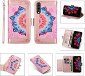 Voor Samsung Galaxy A50 Afdrukken Tweekleurig Half Mandala-patroon Dubbelzijdige magnetische gesp Horizontale flip lederen tas met houder & kaartsleuven & portemonnee & fotolijst & lanyard (R