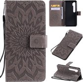Voor Xiaomi Mi CC9 Pro / Mi Note 10 Geperst afdrukken Zonnebloempatroon Horizontale flip PU lederen hoes met houder & kaartsleuven & portemonnee & lanyard (grijs)