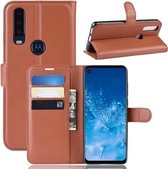 Litchi Skin PU lederen portemonnee standaard mobiele behuizing voor Motorola Moto P40 Power (bruin)