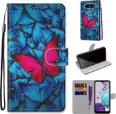 Voor LG Aristo 5 / K31 Gekleurde Tekening Cross Textuur Horizontale Flip PU Lederen Case met Houder & Kaartsleuven & Portemonnee & Lanyard (Blauw Rood Vlinder)