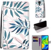 Voor Geschikt voor Xiaomi Redmi Note 9 / 10X 4G Gekleurde Tekening Cross Textuur Horizontale Flip PU Lederen Case met Houder & Kaartsleuven & Portemonnee & Lanyard (Roze Groen Blad